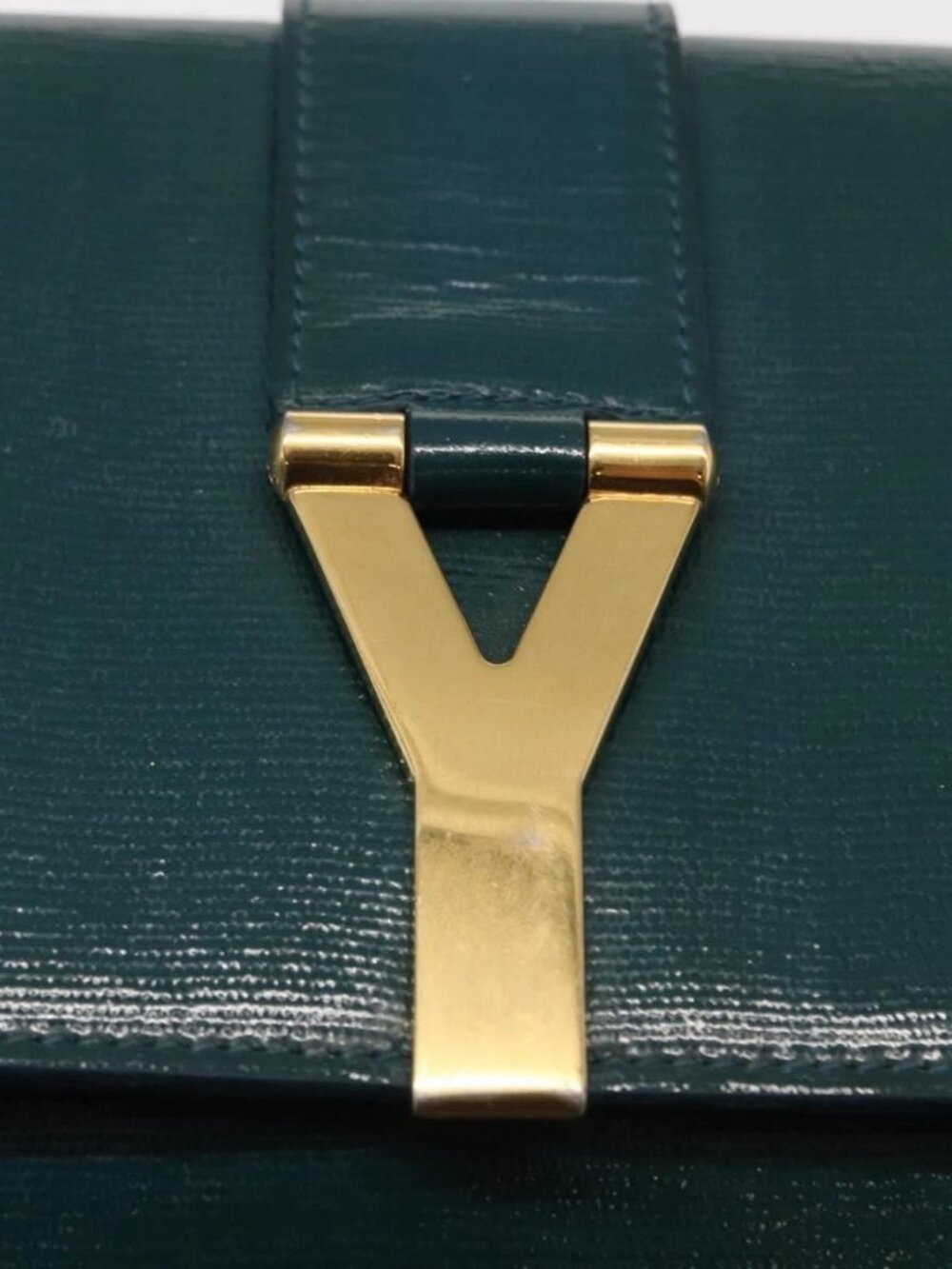 SAINT LAURENT Y Line Clutch Bag Patent leather Green Gold Auth 163062 - Picture 9 of 16